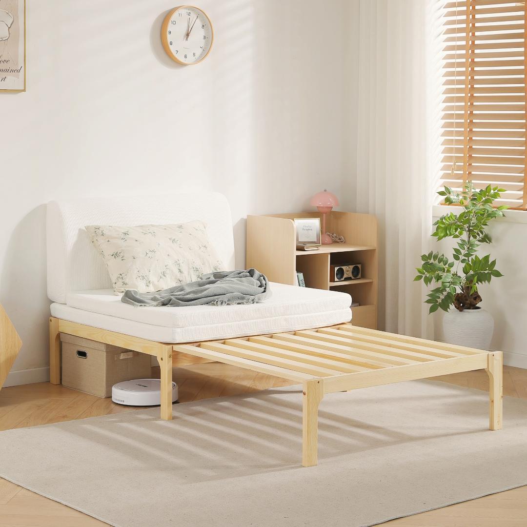 天然木製 伸長式ベッド ベッドフレーム 伸縮 下収納 おしゃれ NATURAL