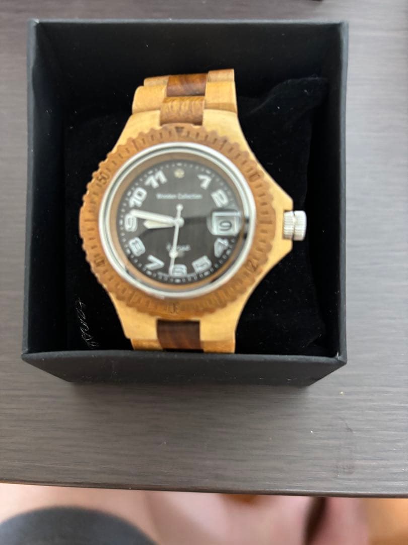 テンス　ウッドアナログ腕時計 日付表示付き