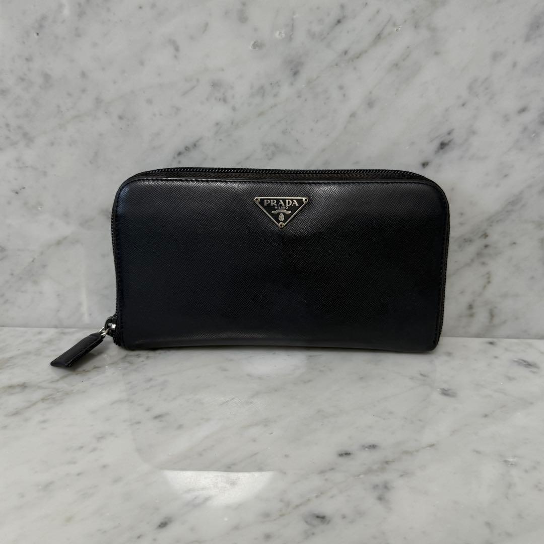 PRADA プラダ ラウンドファスナー 長財布 サフィアーノ ネイビー 3角