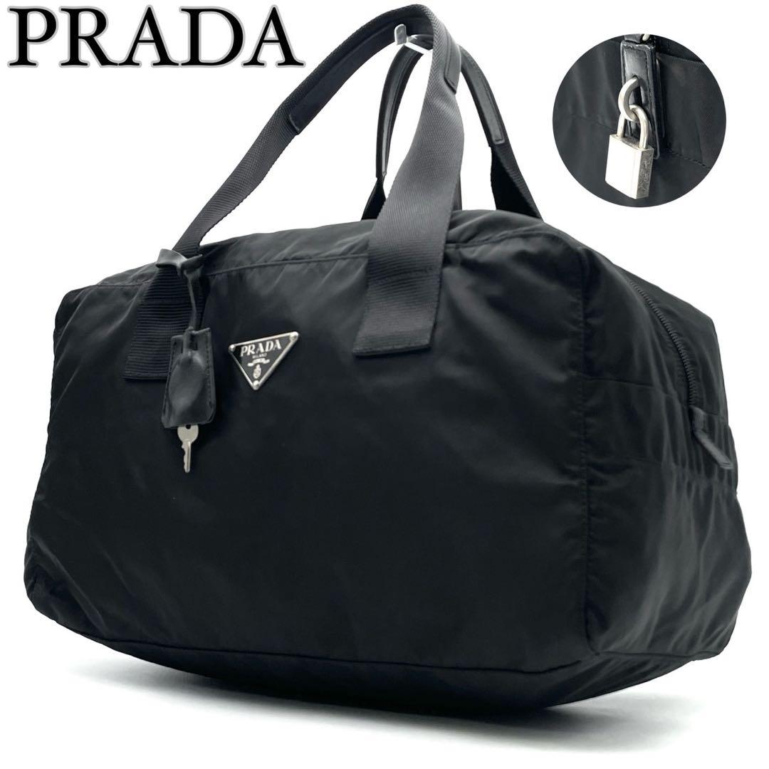 プラダ 三角ロゴ アイコン ボストンバッグ プレート 白タグ ブラック 黒
