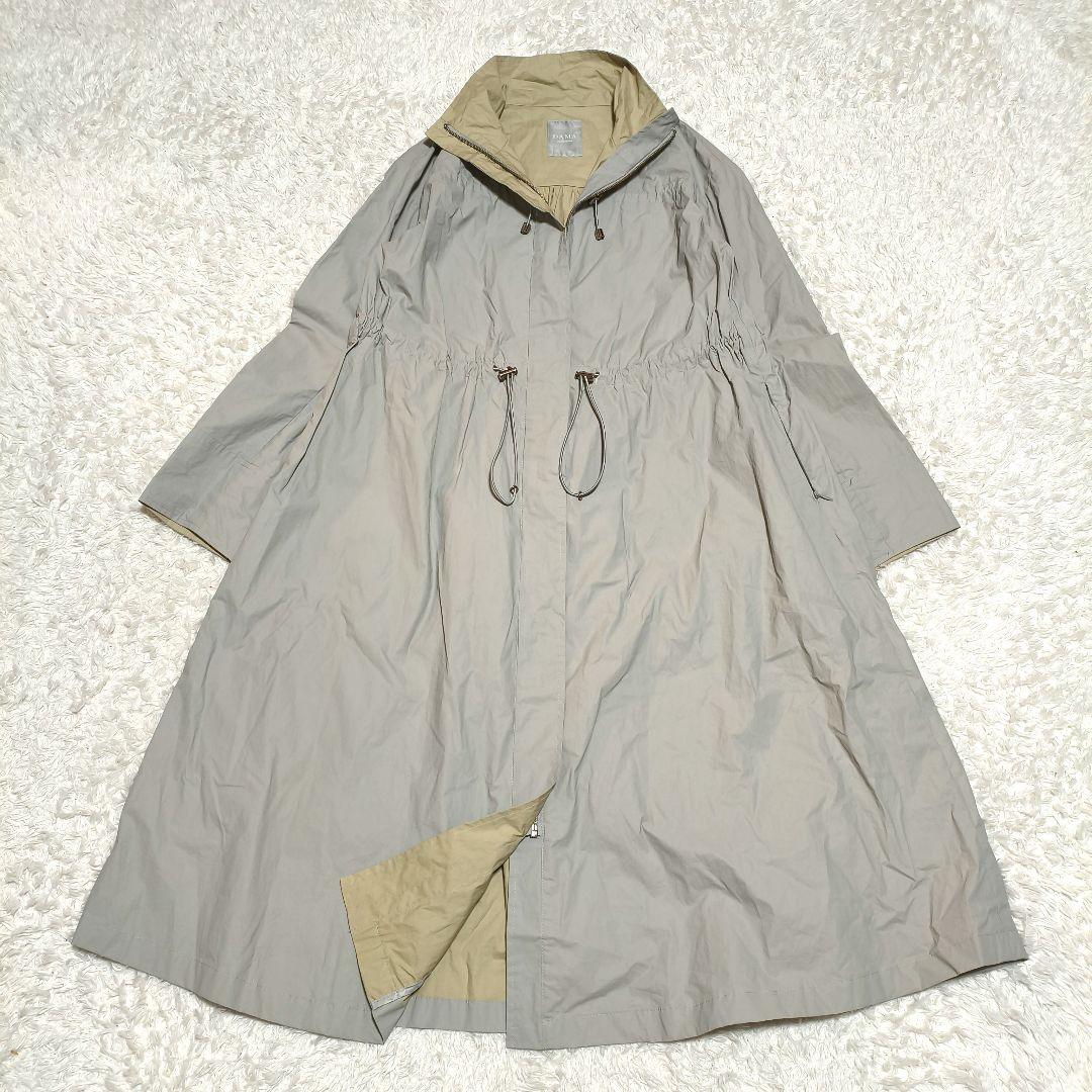 美品 ダーマコレクション 撥水加工 ロングコート ギャザー ドローコード