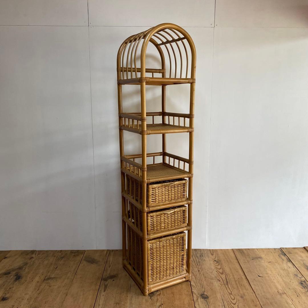 ヴィンテージ ラタン 棚 アーチ シェルフ レトロ 籐 飾り棚