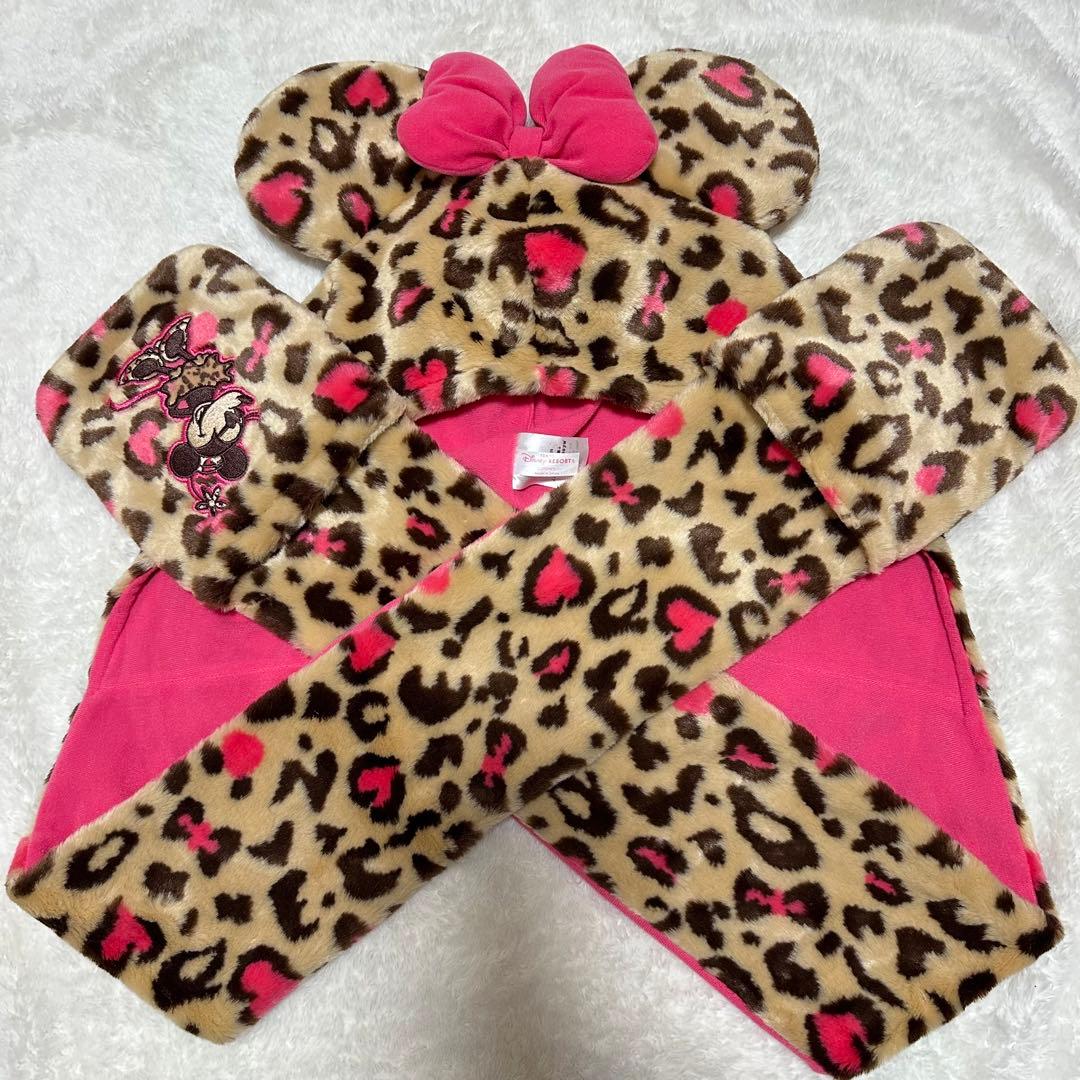 ディズニー　ファンキャップ　マフラーキャップ　ヒョウ柄　レオパード　ピンク　帽子