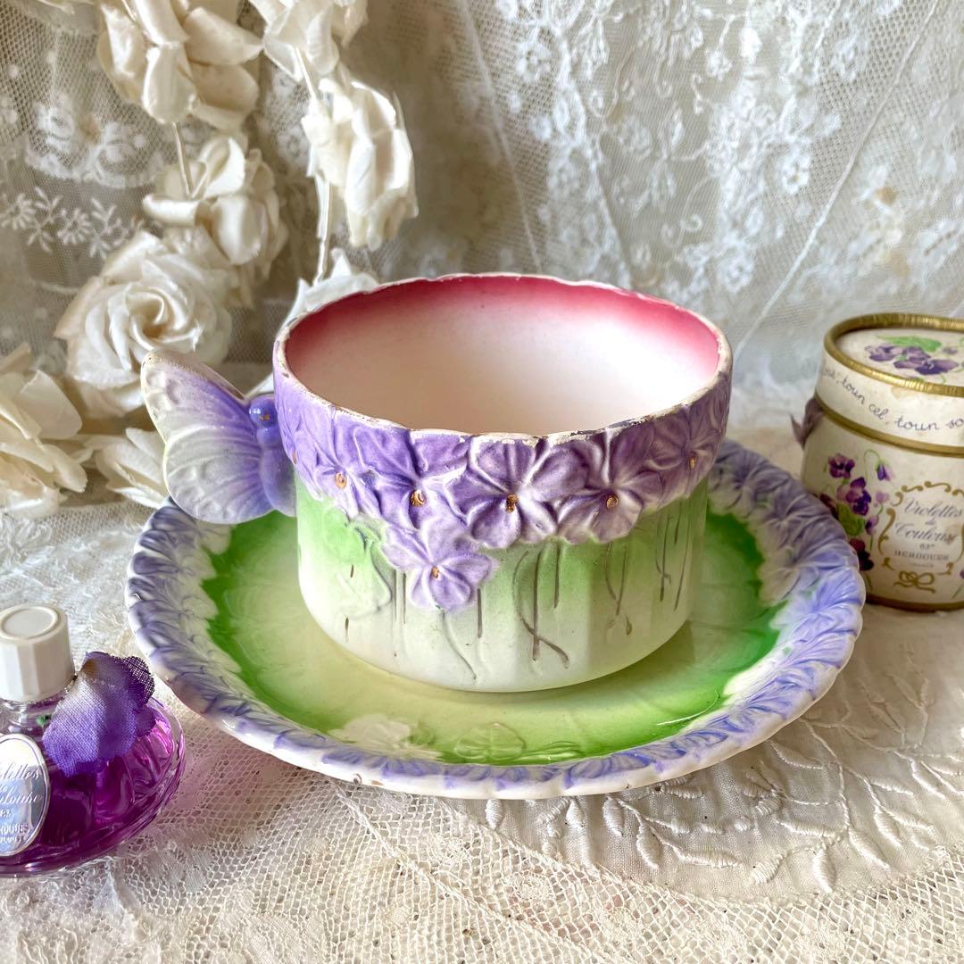 【レア】蝶とすみれのバルボティーヌショコラカップ　C&S フランスアンティーク