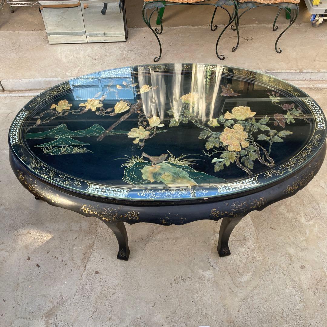 引き取り限定 中国美術 螺鈿 天然木漆器の テーブル 応接テーブル 埼玉県川越市