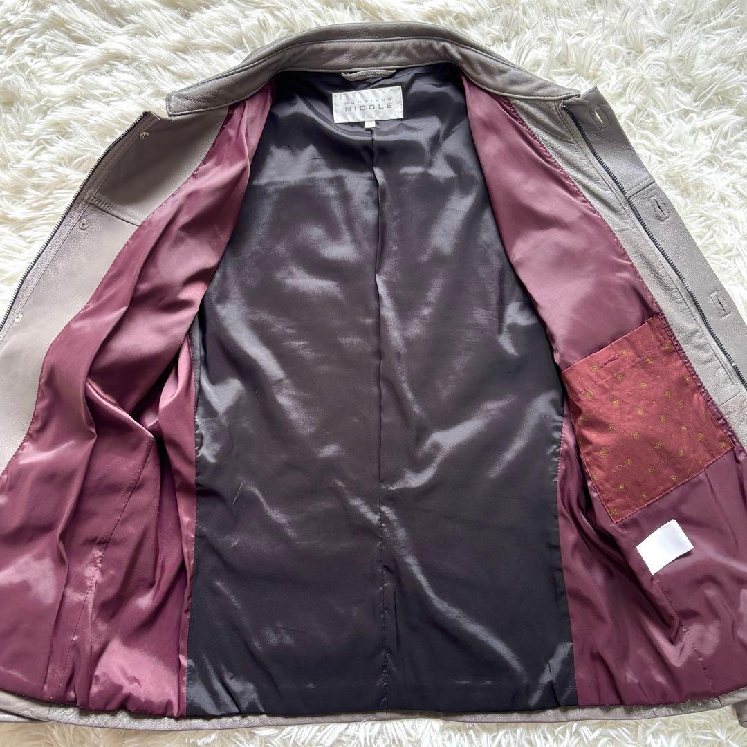 【極美品】Lサイズ 山羊革ゴートレザー ジャケット グレー ボルドーワインレッド