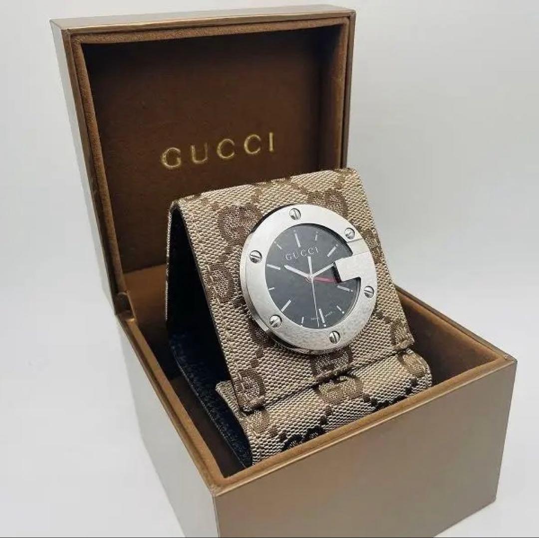 グッチ GUCCI トラベルクロック GGキャンバス 置時計 動作品