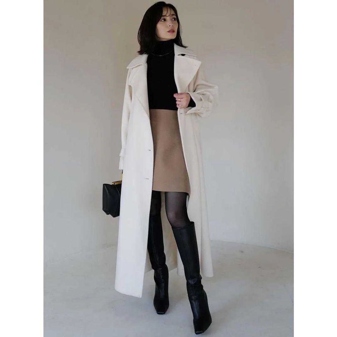 anuans ウール トレンチ コート ホワイト ウールトレンチコート