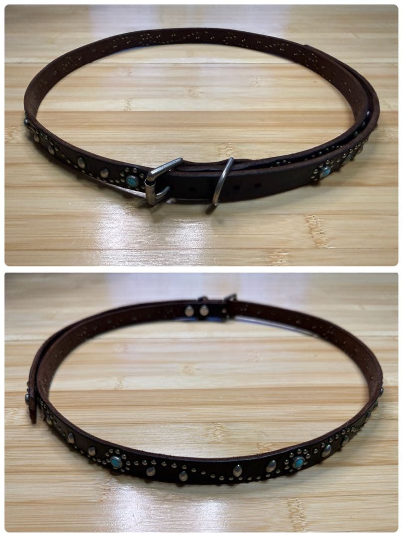 美品⭐️HTC⭐️ナローベルト⭐️フラワーターコイズ⭐️ブラックレザー(茶芯)⭐️34