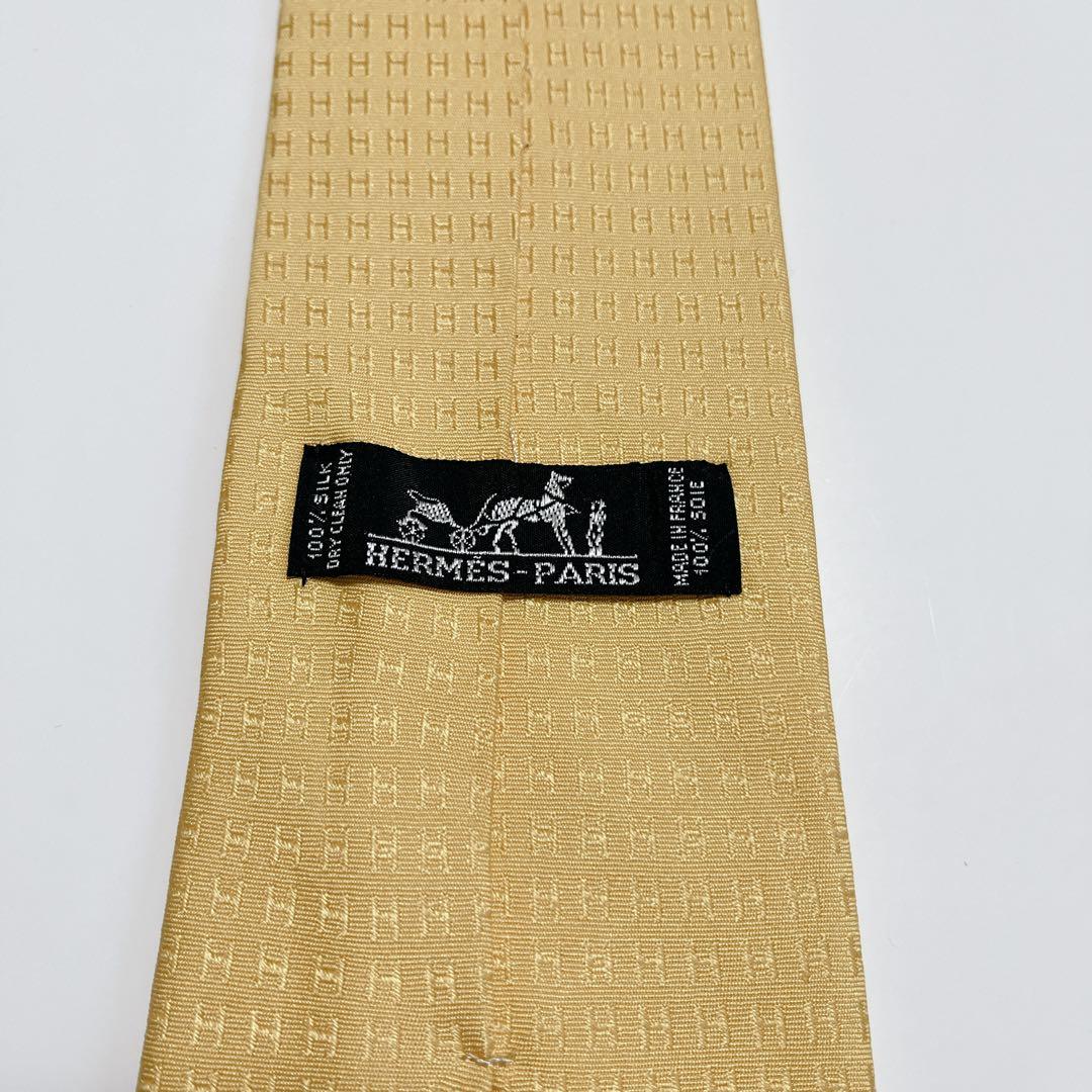美品 エルメス ネクタイ ハイブランド H柄 ファソネ 光沢 ジャガード織り
