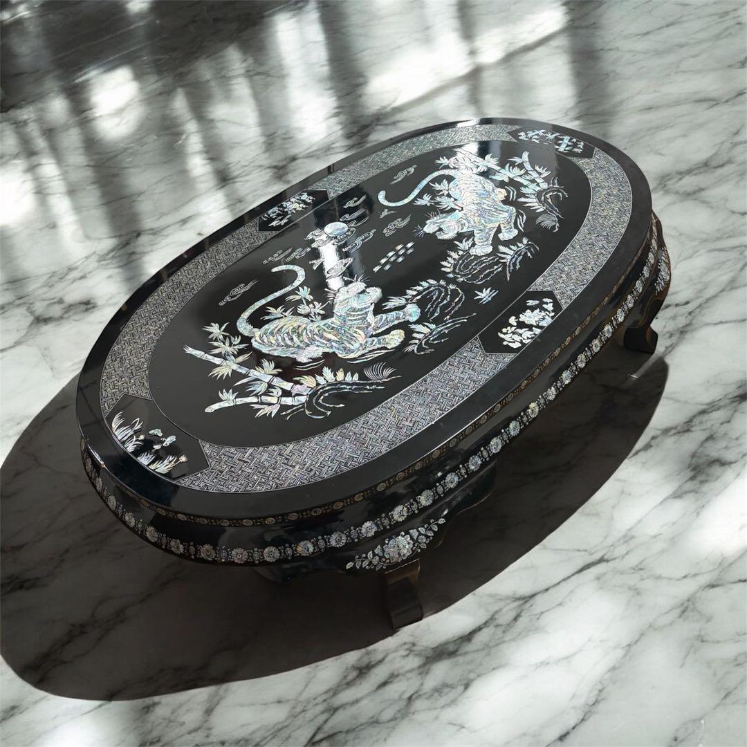 【都内引き取りなら¥8,000】青貝螺鈿細工宝尽図 平卓 中国古玩 唐物