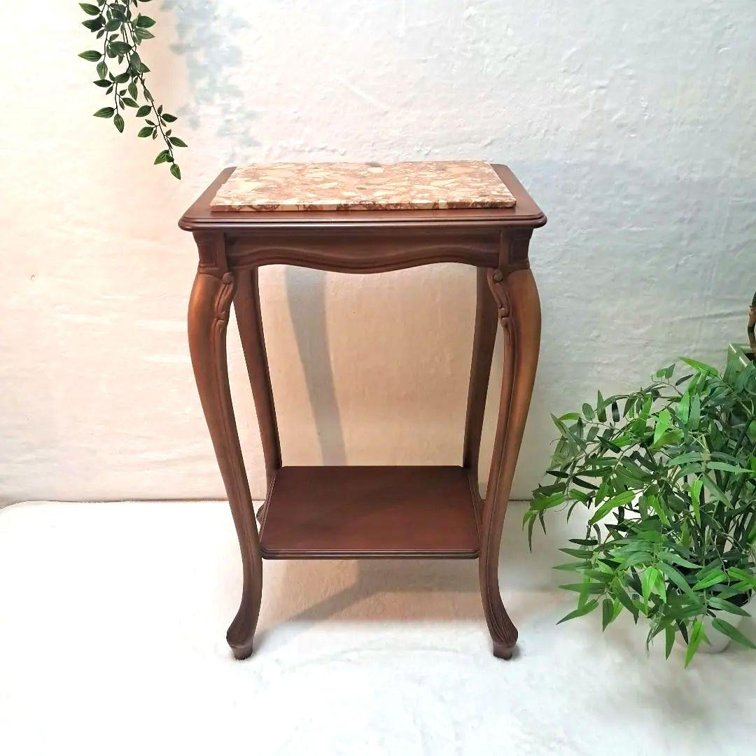 イタリア製 大理石天板 花台 マホガニーフレーム ITALY ロココ調