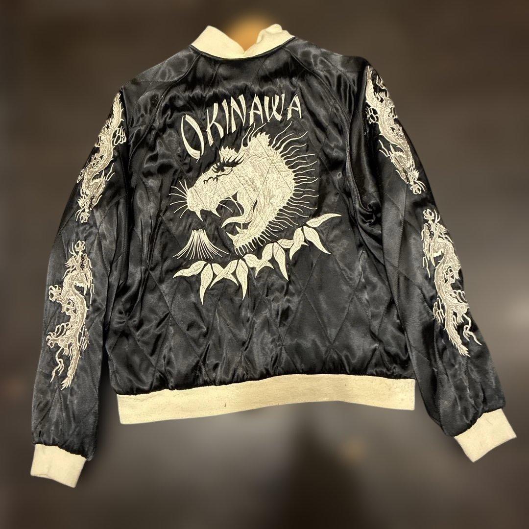 スカジャンフェードOKINAWA虎ドラゴン刺繍サテンフェード