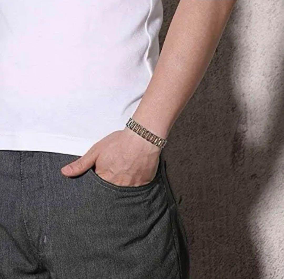 e135 磁気ブレスレット メンズ シルバー チタン シルバー