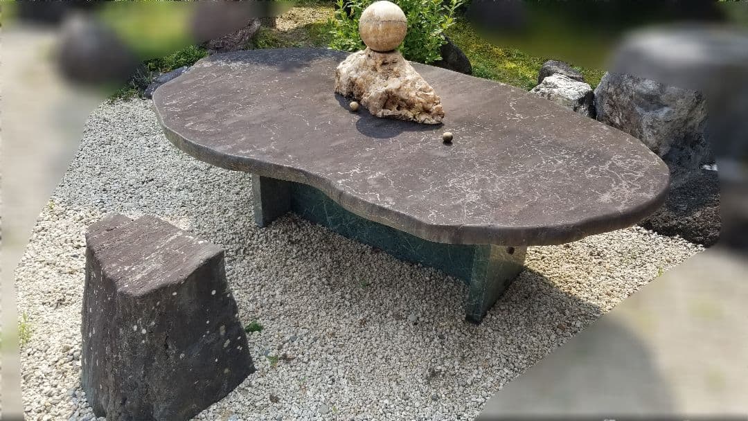 ヴィンテージ　大理石　ガーデン　マーブルテーブル　椅子付　引取