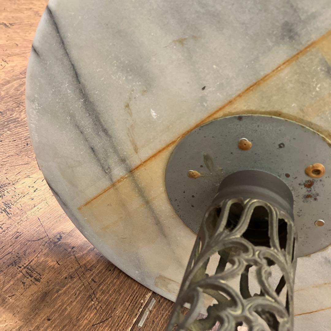 アンティーク 真鍮カフェテーブル サイドテーブル 花台 大理石 アイアン 小形