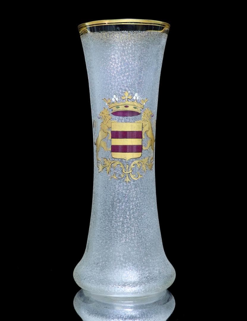 オールド・バカラ 最高級 1900年 獅子の紋章金彩エナメル 25cm 大型花瓶