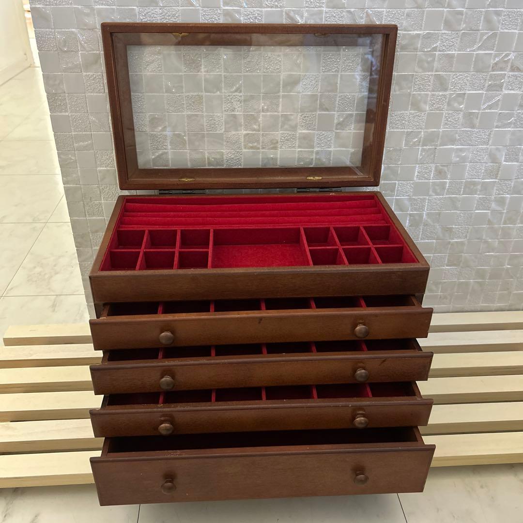 専用 木製アクセサリーケース 4段 引き出し付き 宝石箱　ジュエリーケース　木製