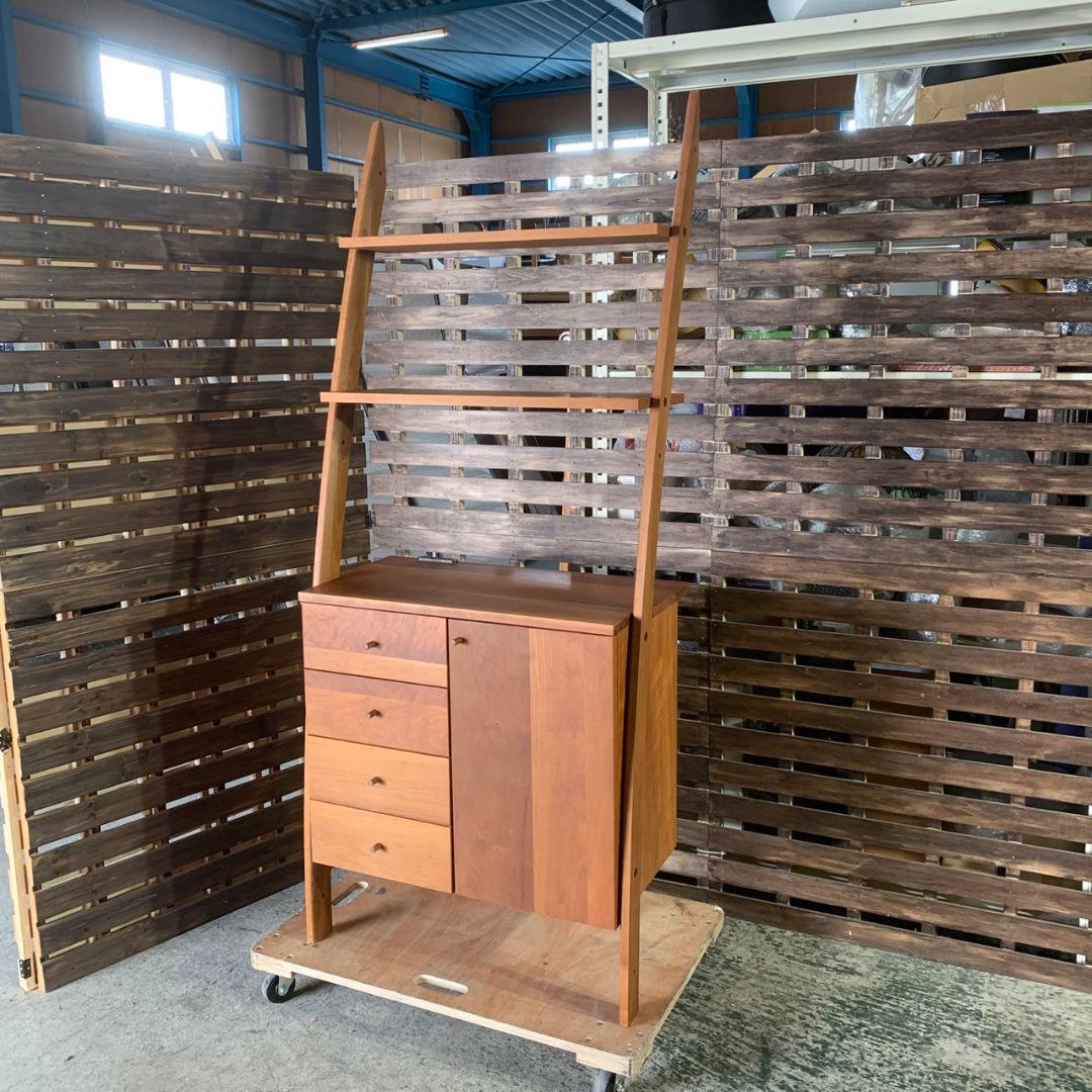 J677 福岡大川マルヨシ民芸家具 片開きシェルフキャビネット 壁面収納