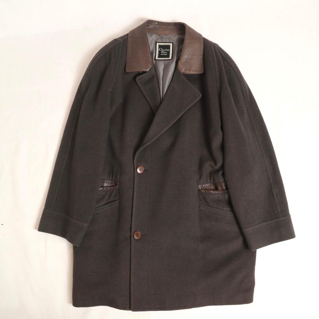 80s 90s Christian Dior 襟レザー ミンク混紡 コート