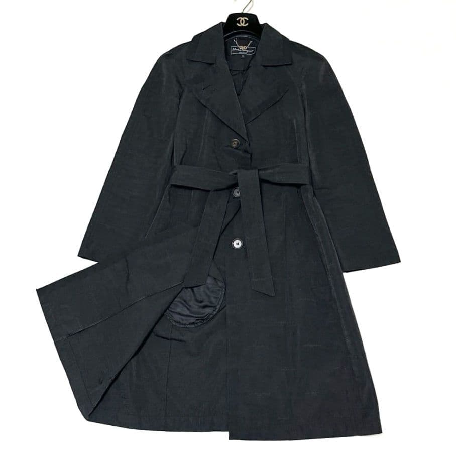 極美品✨ フェラガモ　ロングコート　薄手　ベルト　総柄　Aライン　黒　40