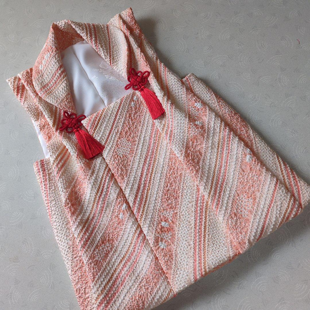 七五三３歳正絹総絞り手縫いの被布サーモンオレンジ（中綿無し）