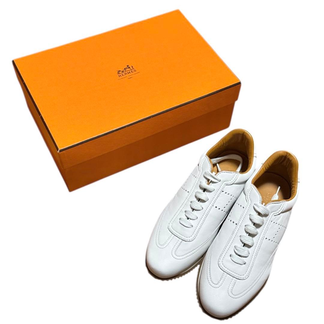 エルメス　新品　36 ホワイトレザースニーカー 箱付き