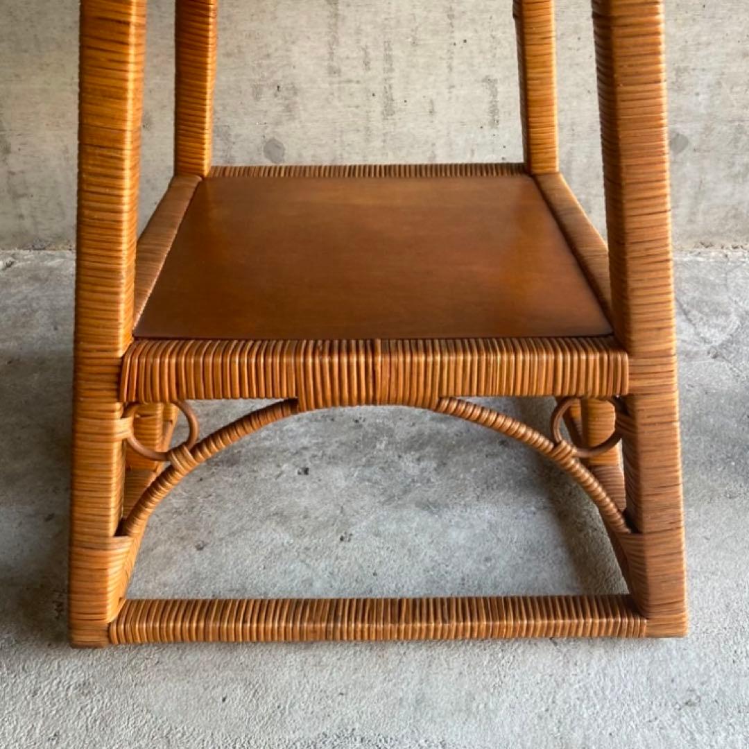 籐 ラタン 木製 コーヒーテーブル カフェ 机 スクエア レトロ ビンテージ