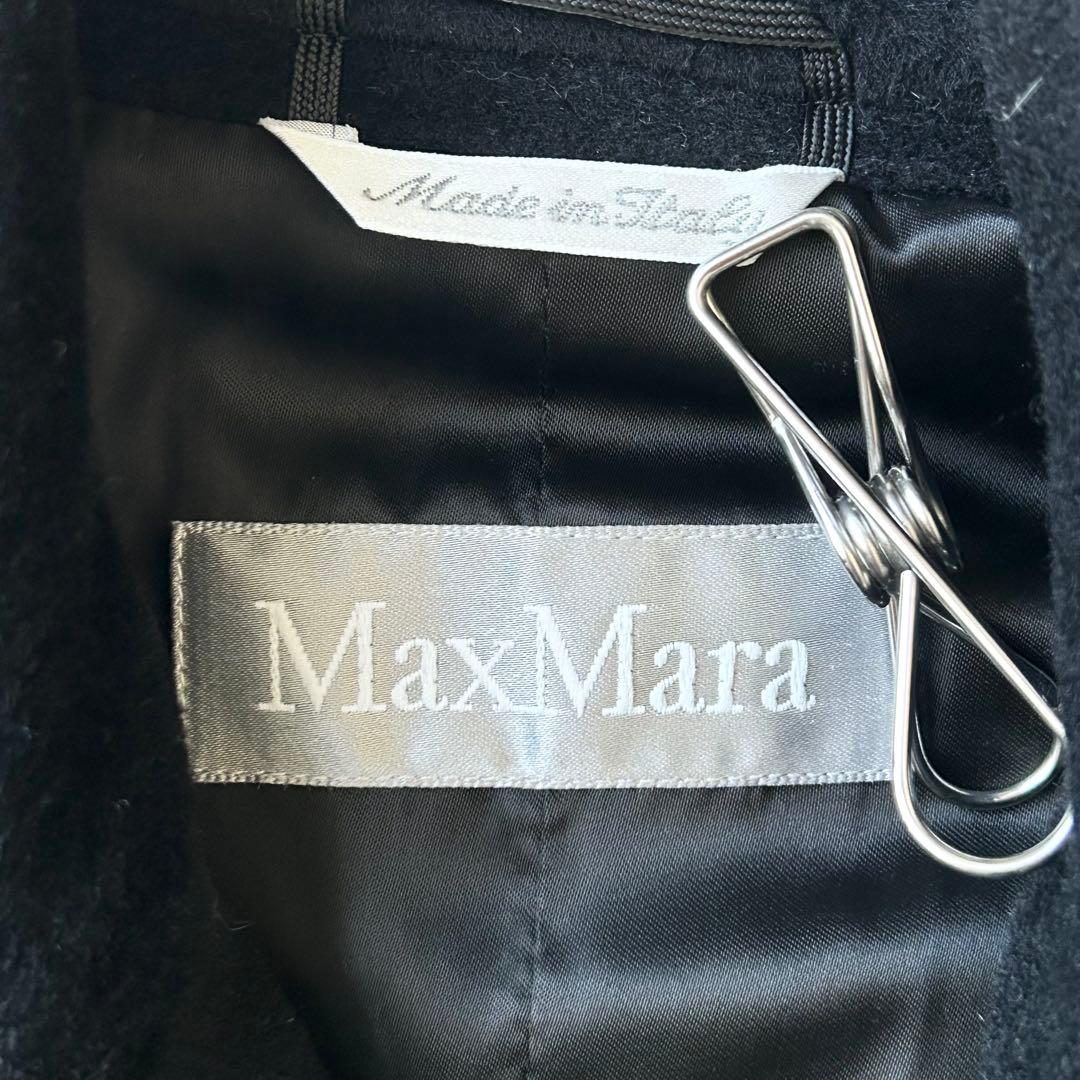 3063y美品 マックスマーラ 銀タグ アンゴラロングコート 黒 大きいサイズ