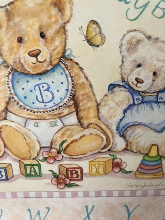 1990年代ものテディプリントアンティークピンク木製フレーム大型レアもの