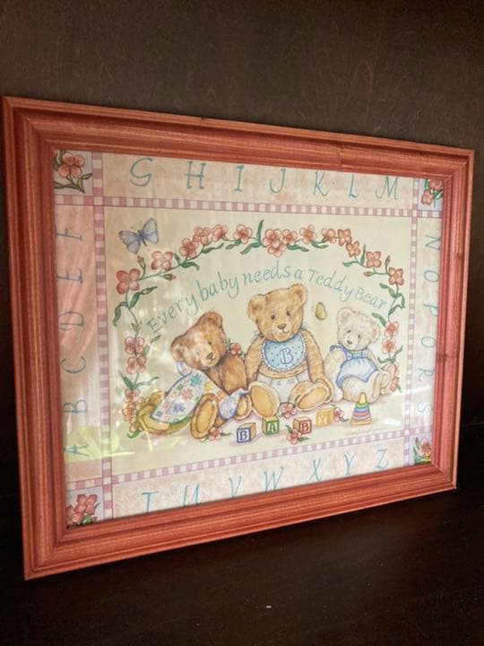 1990年代ものテディプリントアンティークピンク木製フレーム大型レアもの