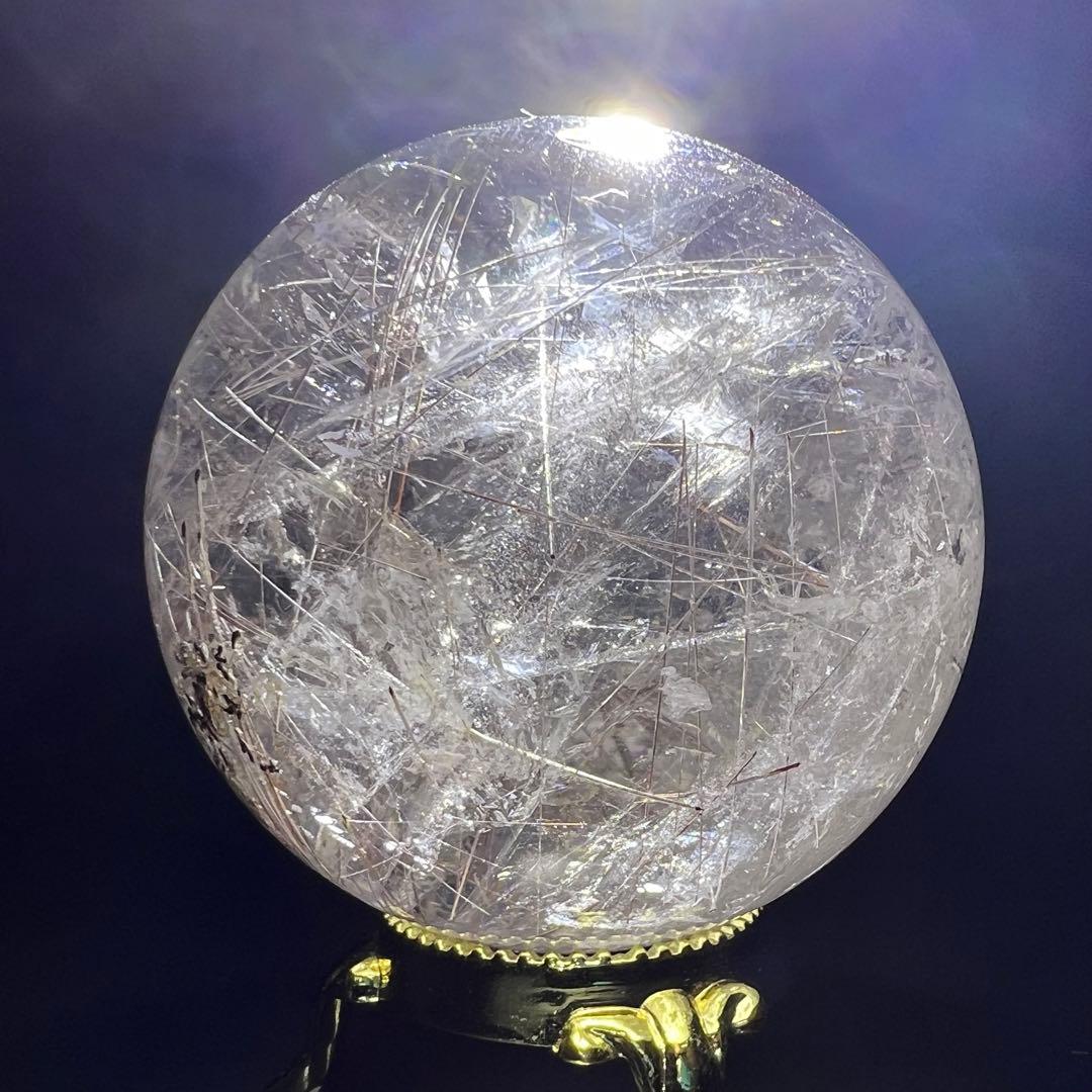 ‪☆極上逸品‪☆透明度と素敵な煌めき☆虹入り ルチルインクォーツ 丸玉 天然石