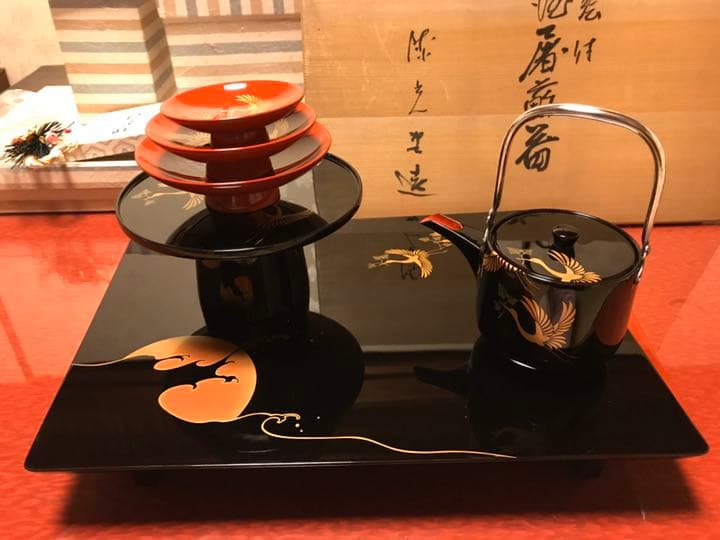 輪島塗 蒔絵 日の出に鶴 屠蘇セット
