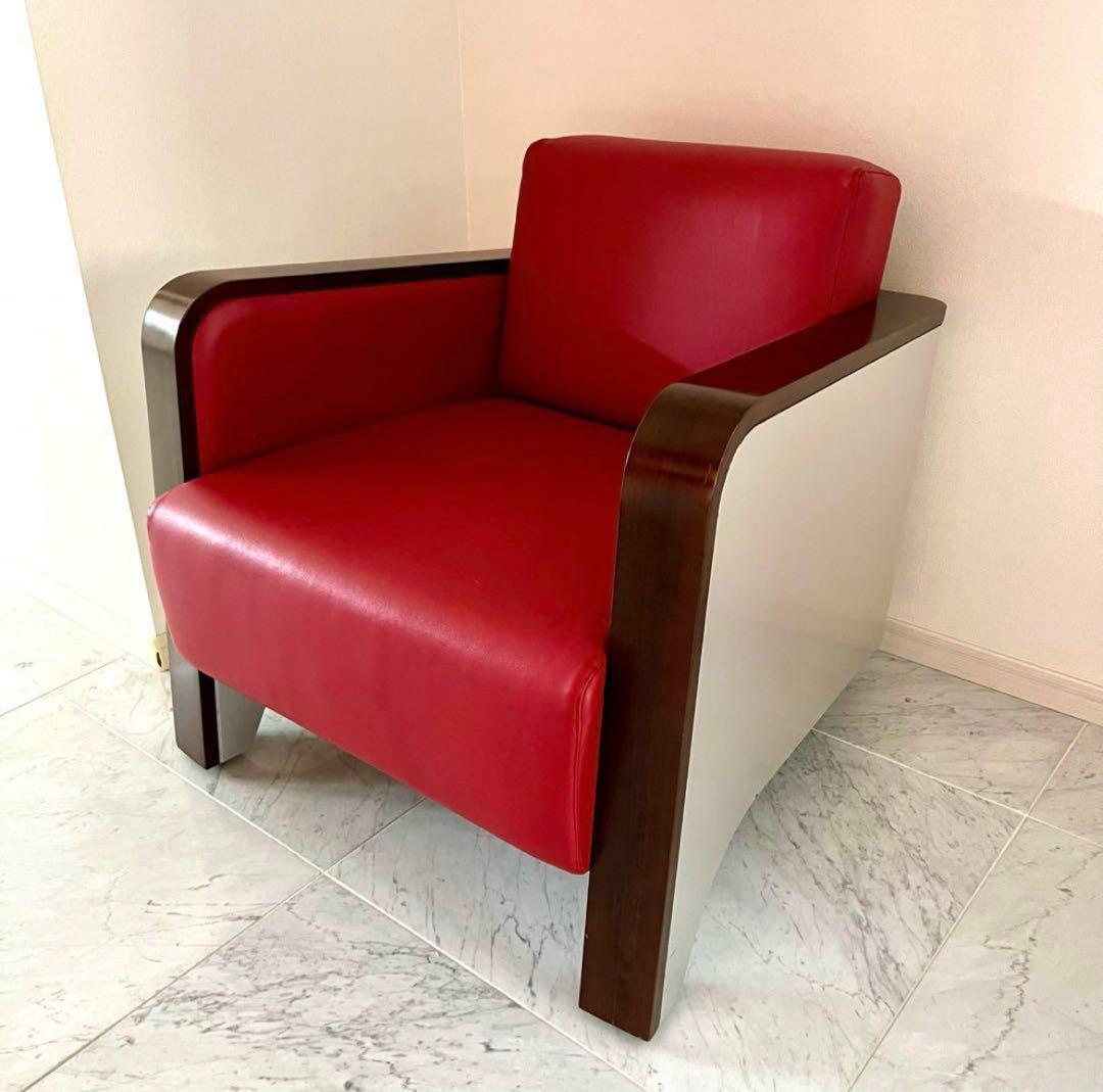超美品1人掛けソファ 個別注文品赤　アームチェア　事務所用　家庭用