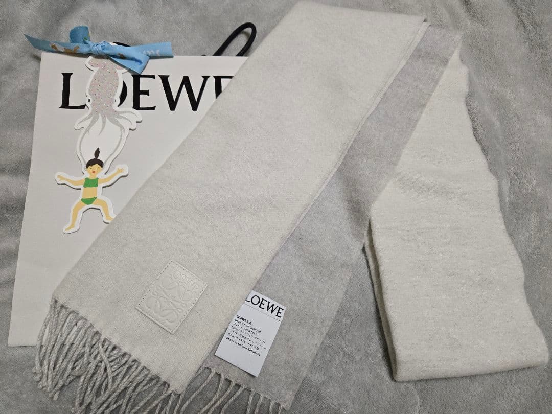 LOEWE バイカラースカーフ マフラー グレー ショッパー付き