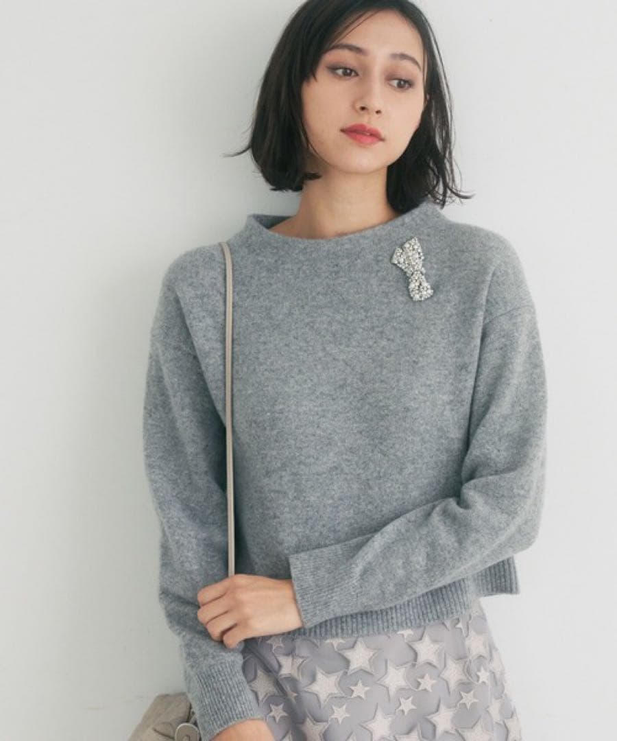 ANAYI アナイ ウールカシミヤリボンビジュープルオーバー 38