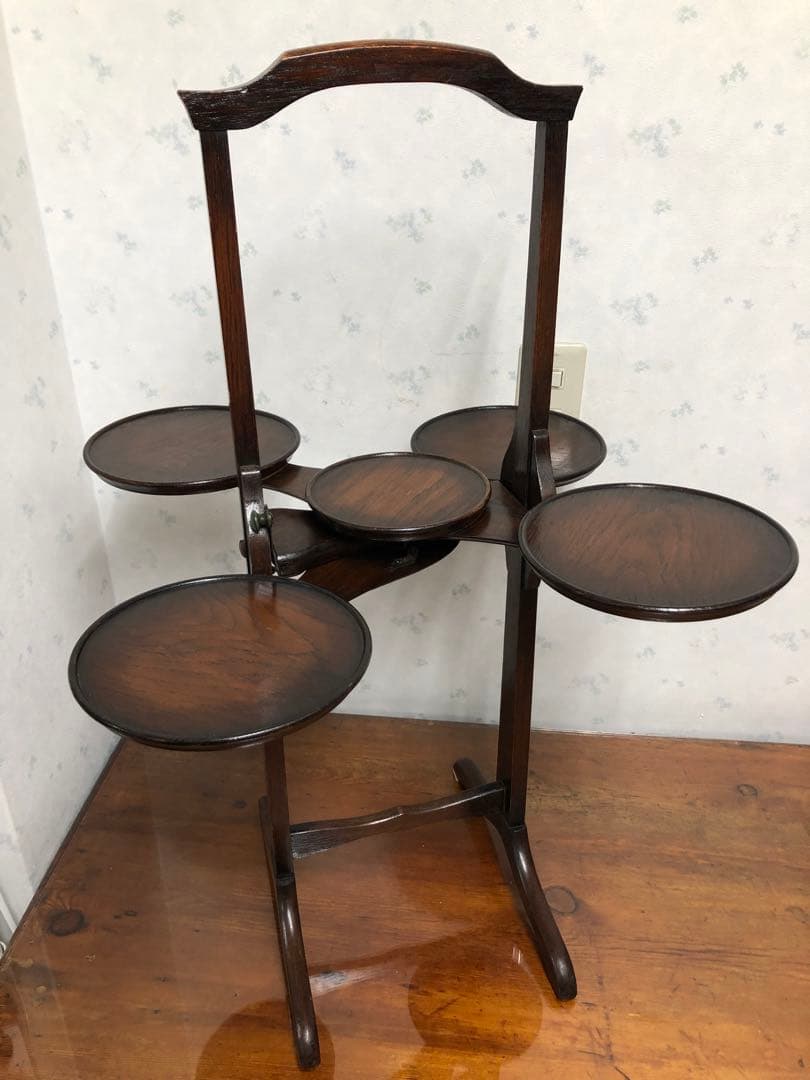 MONOPLANE イギリス製アンティーク 折りたたみケーキスタンド 木製