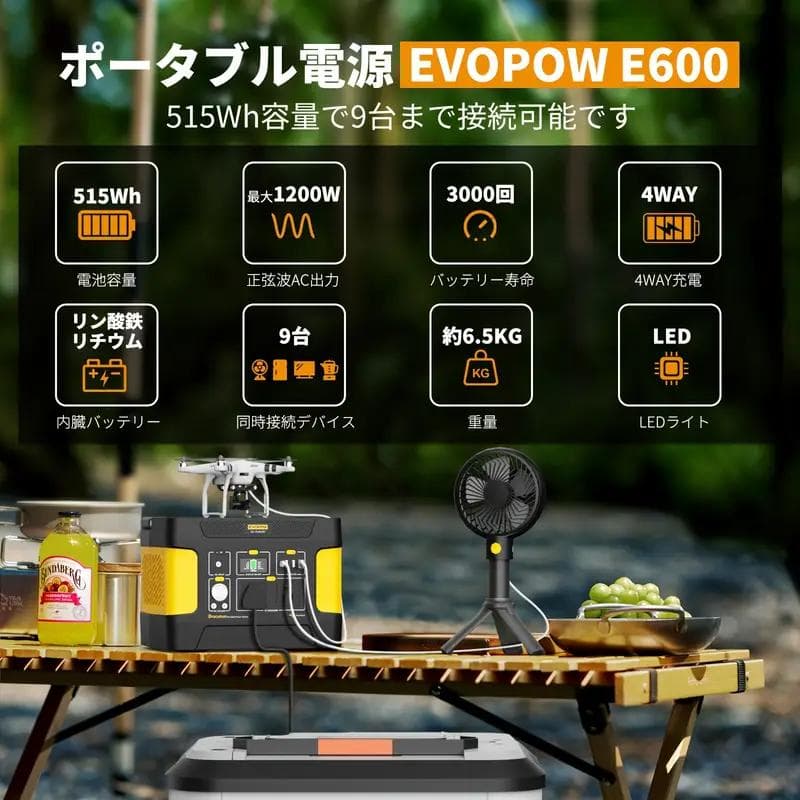 EVOPOW E600 ポータブル電源 515Wh