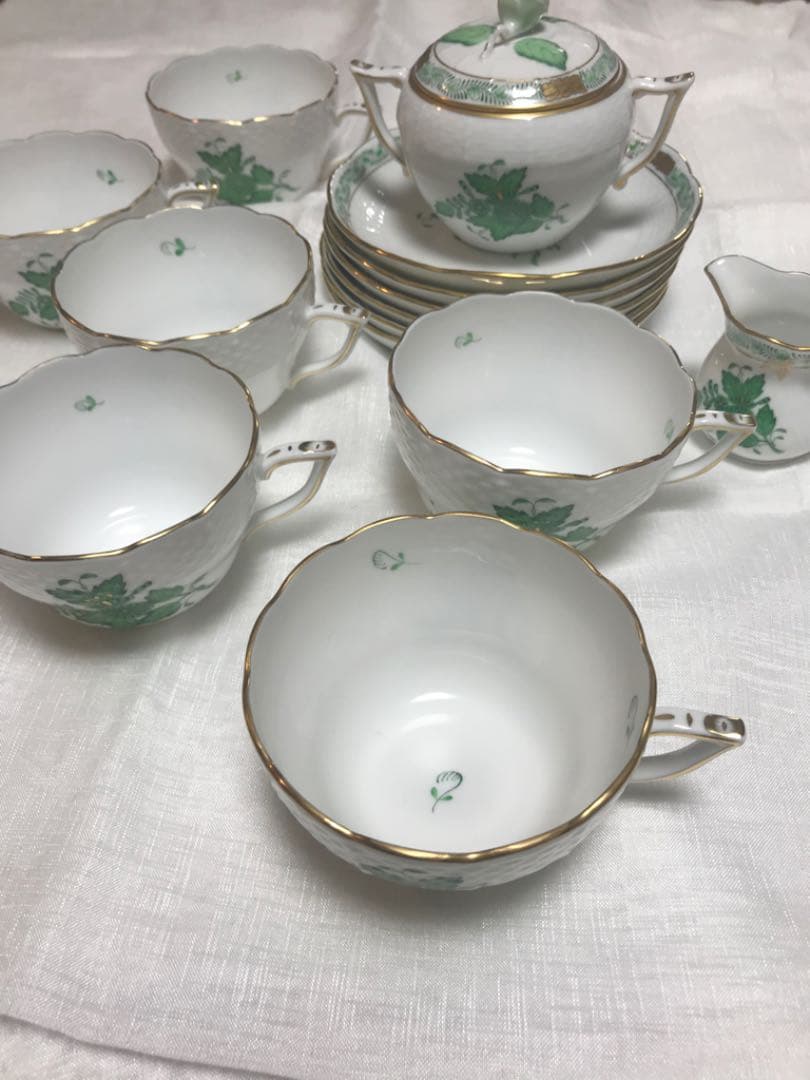 ヘレンド　アポニー　グリーン　カップソーサー　シュガーポット　クリーマー
