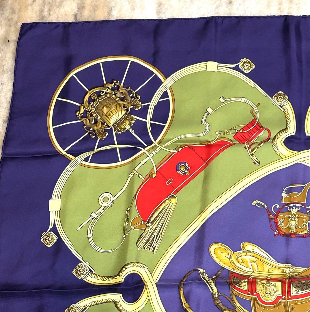 エルメス　スカーフ　カレ90　シルク　パープル　springs 馬車