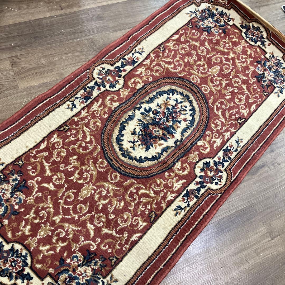 A-4 オリエンタル調 クラシック ラグマット 花柄 ボルドー 玄関マット