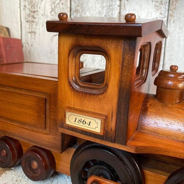ヴィンテージ ウッド ロコモーティブ オブジェ 木製 機関車 小物入れ 汽車