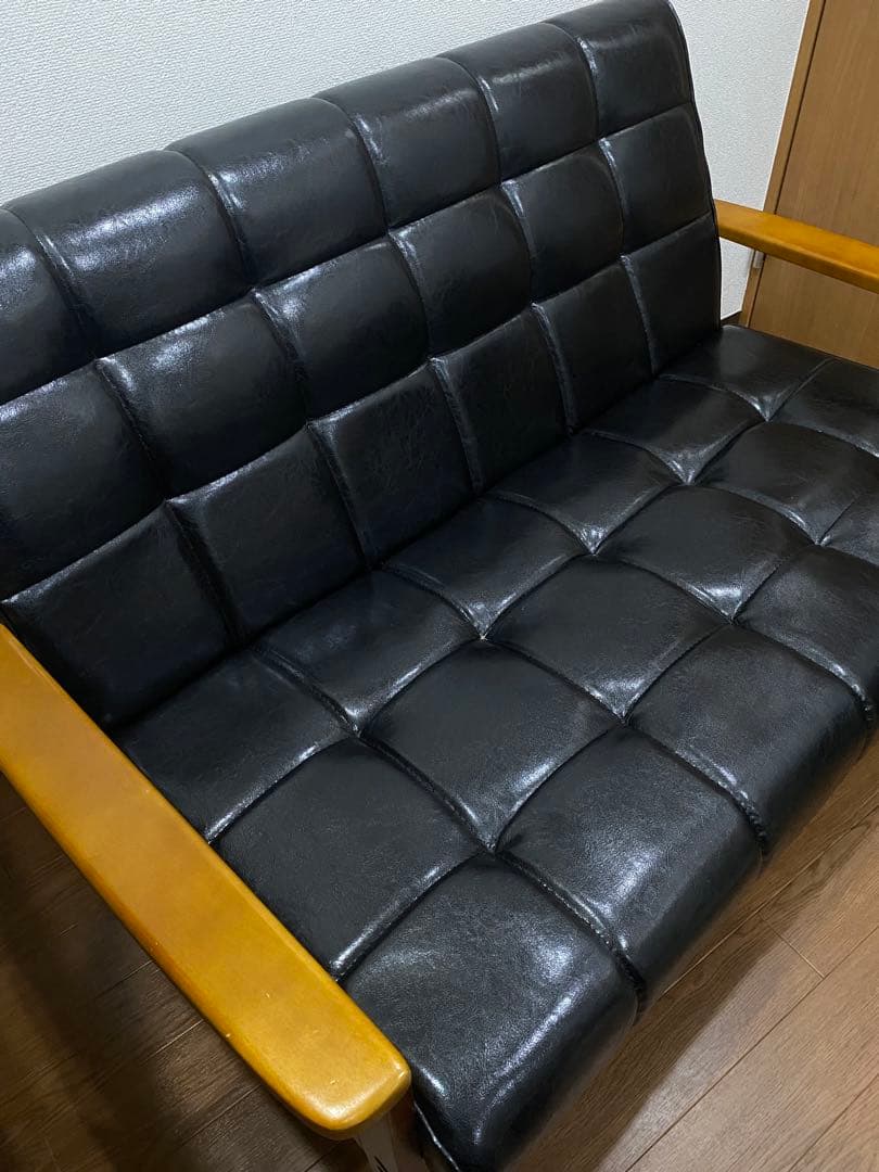 2人掛けソファ　合成皮革　アンティーク