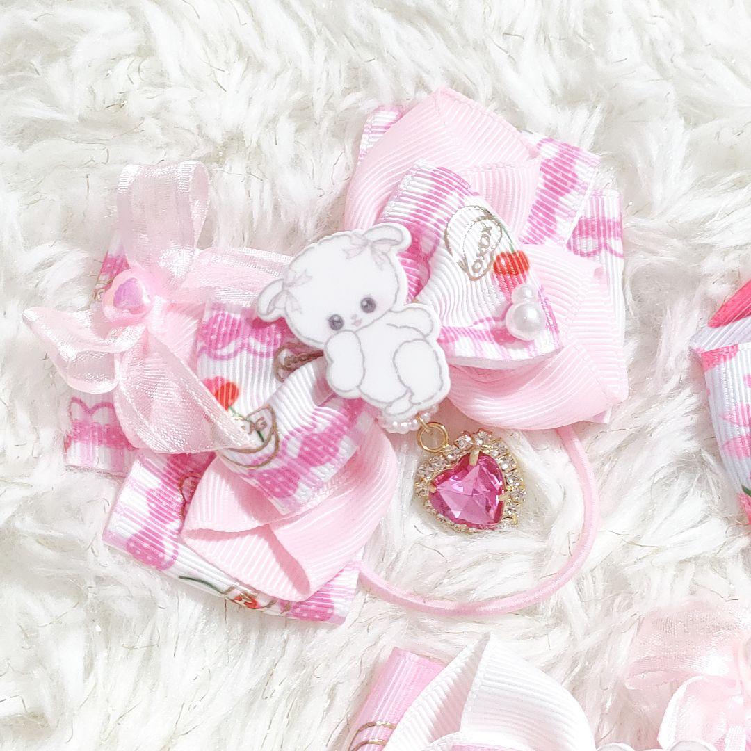 ハンドメイド★キッズリボン3個セット★大きめ★ピンク＆水色★揺れるビジュー付き