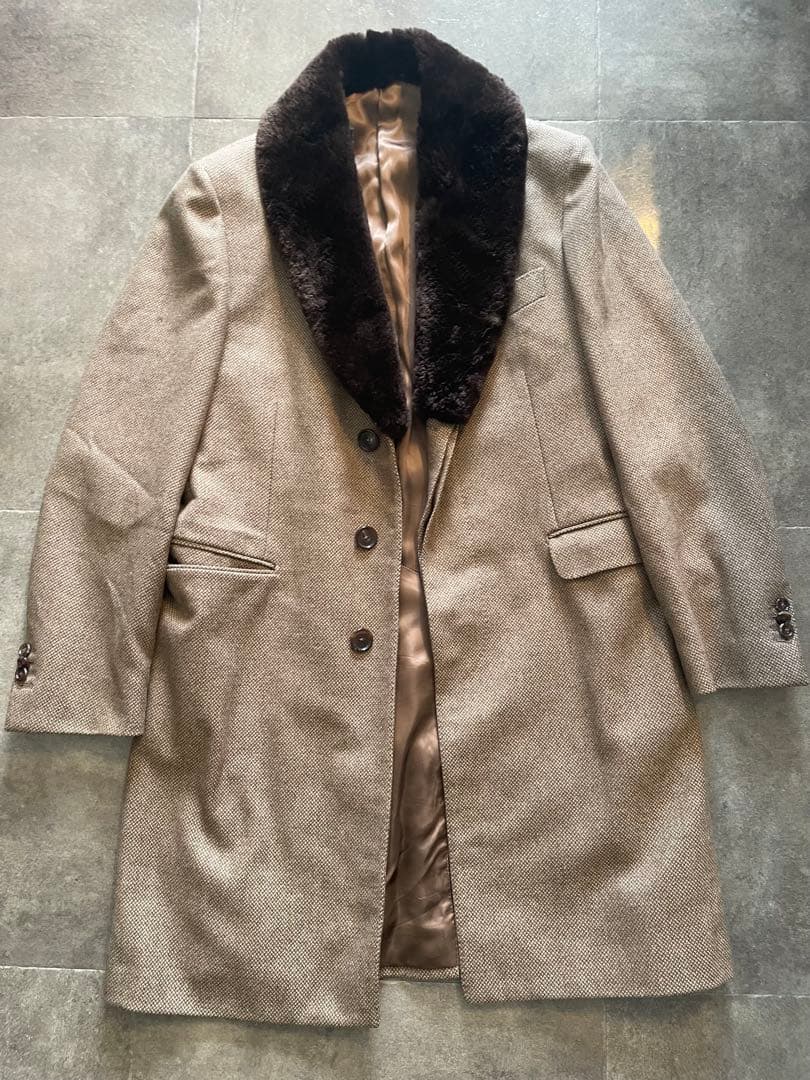 CARUSO メンズ　ロングコート　カシミア ブラウンファー付