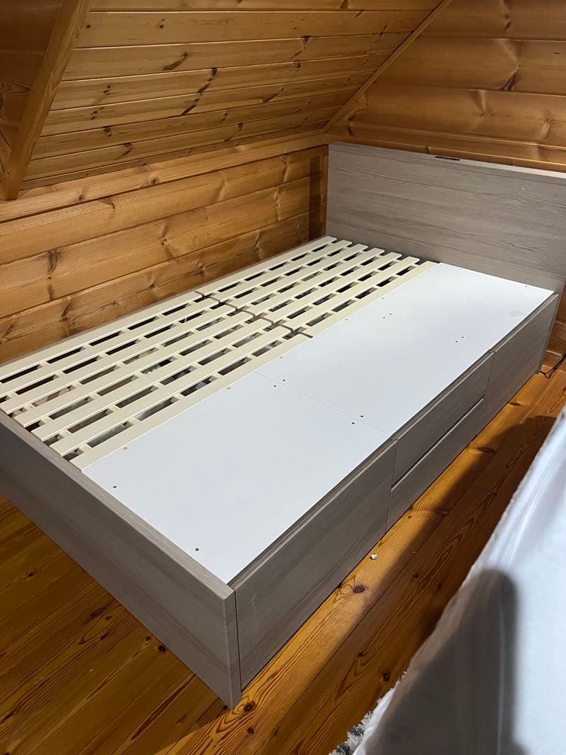 【手渡し】ニトリ　セミダブル　すのこチェストベッドフレーム　グレーウォッシュ