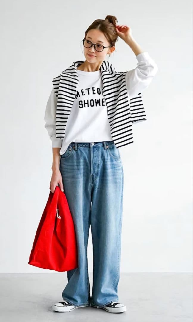 12/25まで値下げ【美品】ソラモナ5Pルーズ　ストレートイージーデニムパンツL