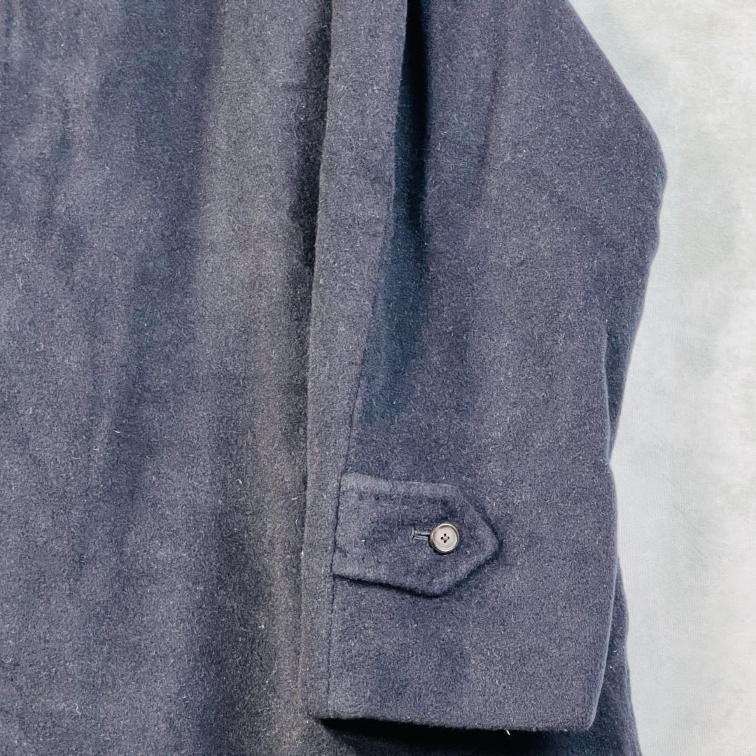 【バーバリーロンドン】ステンカラーコート　黒色　比翼　カシミヤ　裏地総柄　M～L