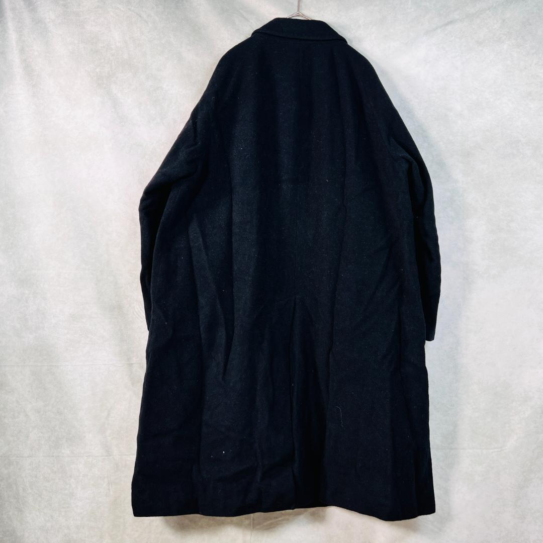 【バーバリーロンドン】ステンカラーコート　黒色　比翼　カシミヤ　裏地総柄　M～L