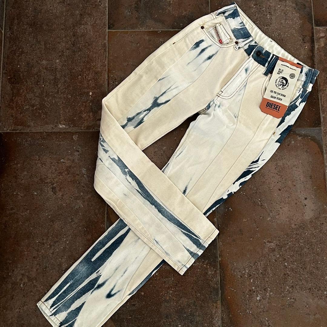 新品 DIESEL 生成り 切替 タイダイ加工 スリム ジーンズ 再構築